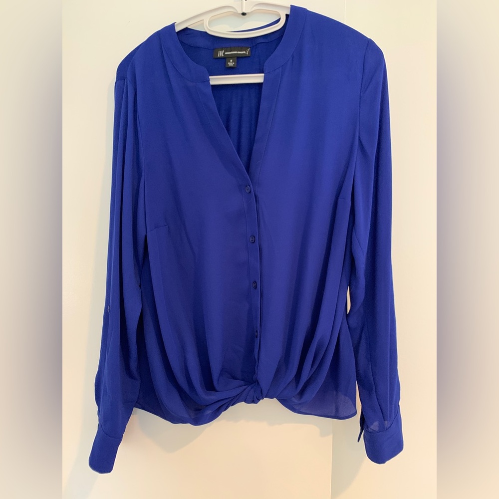 International Concepts knot front sapphire blue blouse